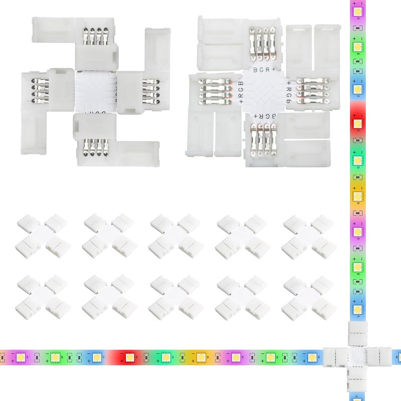 Yetaida 10PCS 4-Pin LED Strip Connectors, 8mm X-Shaped Corner Light Connectors Solderless, Extendable Terminal Adapters for SMD 2835 & 3528 RGB LED Strip Lights, Ideal for Various DIY Lighting Project - Image 1